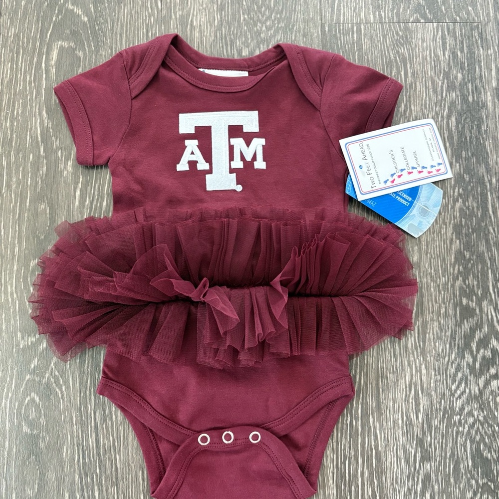 Two Feet Ahead Texas A&M Baby Girl Tutu Embroidered Onesie